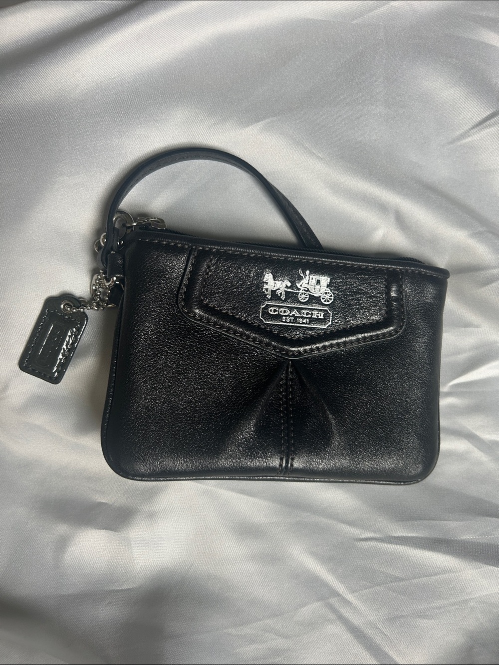 Coach Black Leather Wristlet with Signature Horse & Carriage Hardware